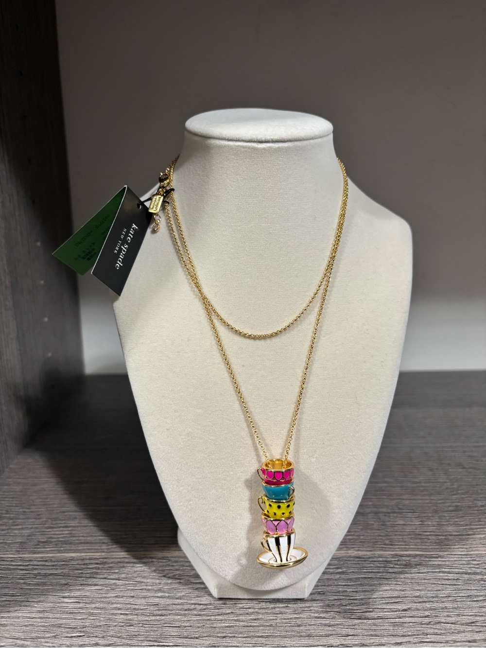 NWOT kate spade Gold-Tone Multicolor Teacup Stack Pendant Necklace